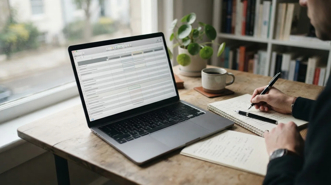 Arbeitsplatz mit Laptop und Notizen für Wettanbieter-Vergleich