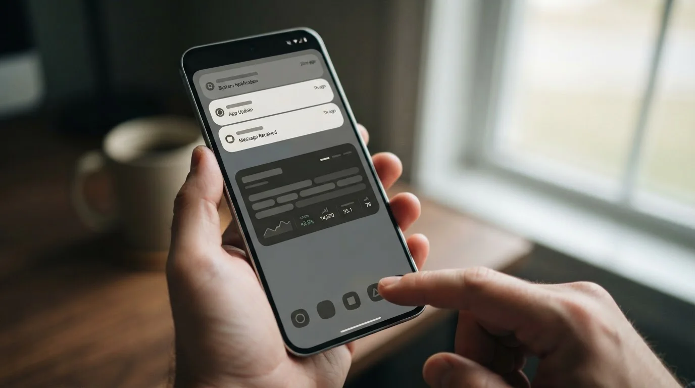 Android-Smartphone mit Widget und Benachrichtigungen auf dem Startbildschirm