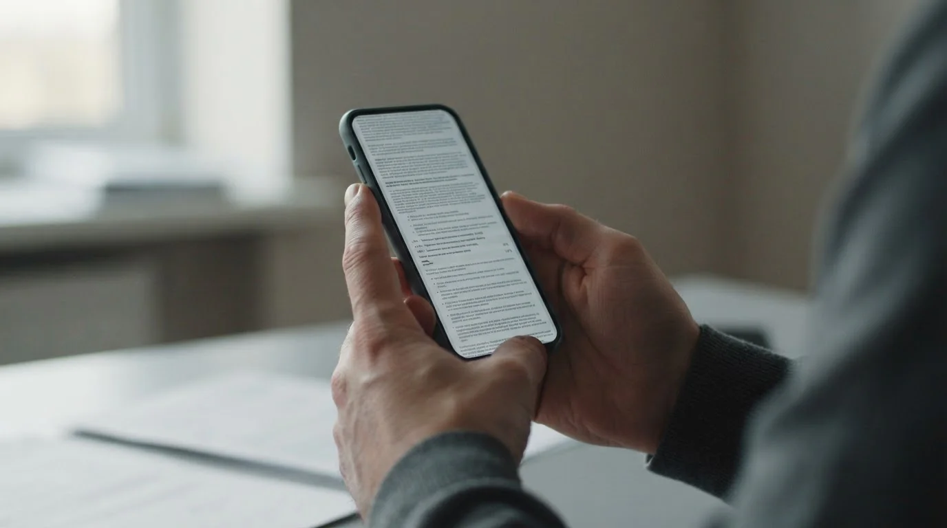 Nahaufnahme eines Smartphones mit Bonusbedingungen und Kleingedrucktem