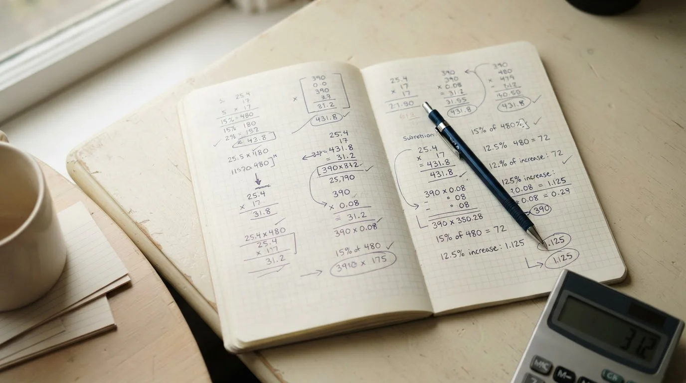Handschriftliche Rechnung zeigt Rollover-Berechnung und Bonus-Realwert