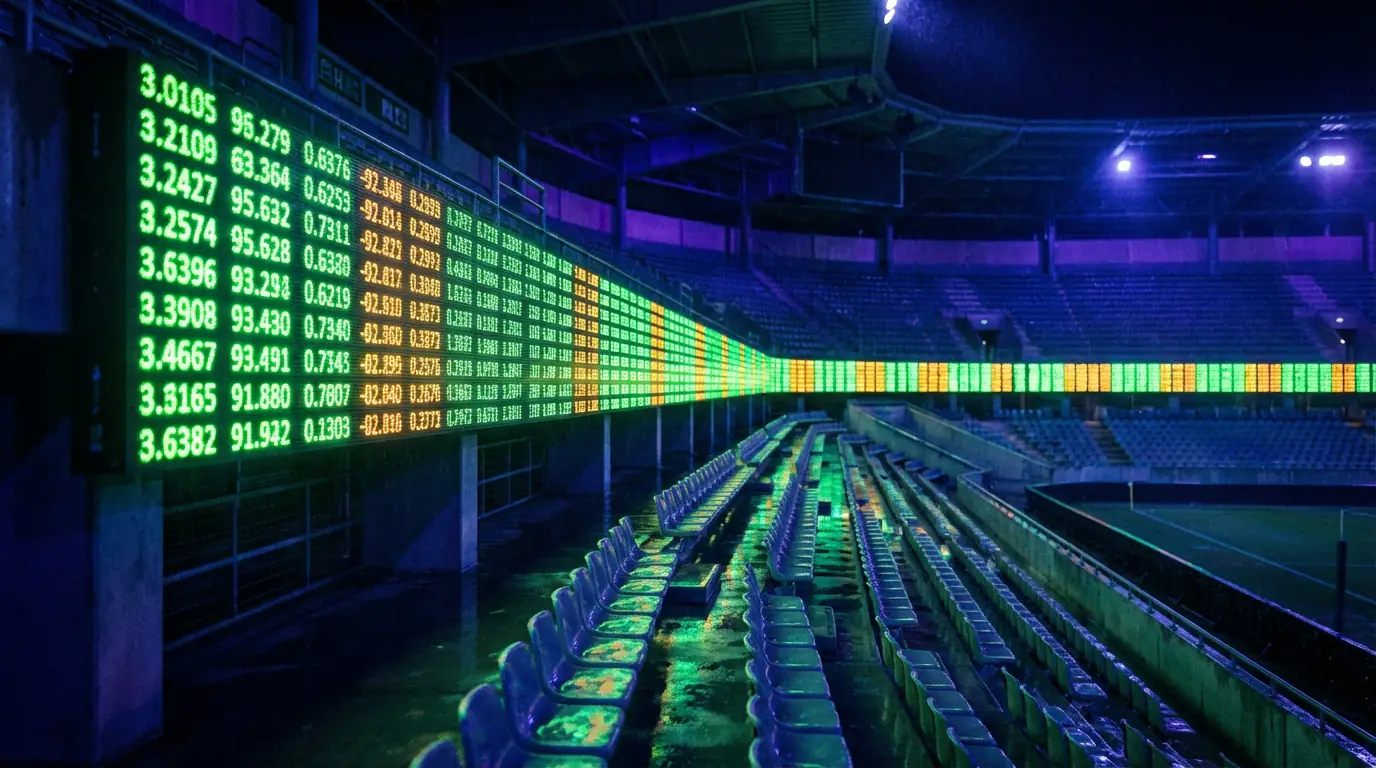 Leuchtende digitale Anzeigetafel mit Sportwetten-Quoten in einem Stadion