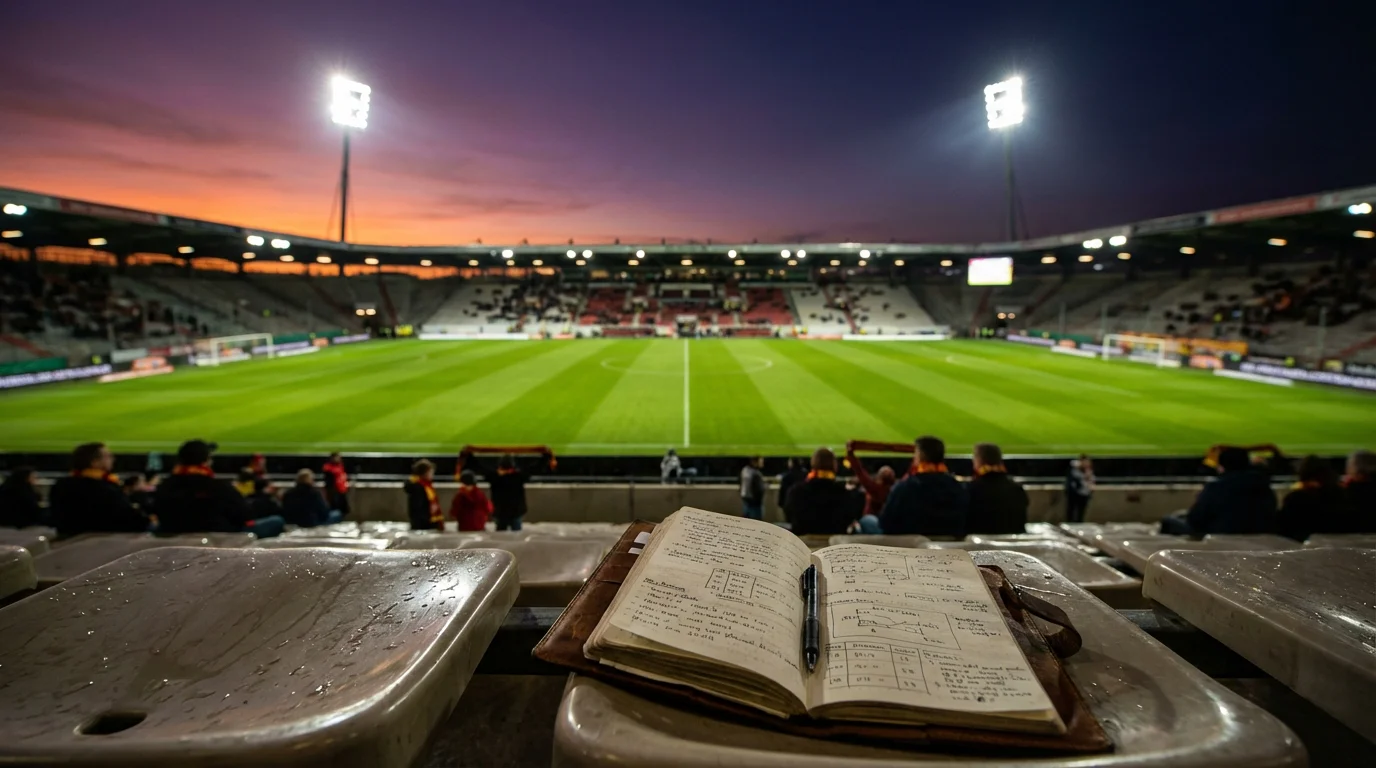 Bundesliga-Stadion bei Flutlicht mit Rasen und Tribüne als Symbol für den Saisonverlauf und Wettmuster