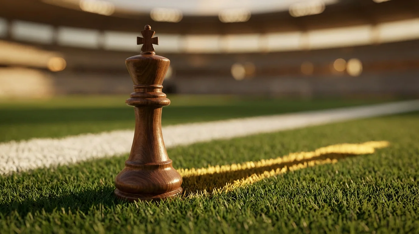 Schachfig1ur eines Königs auf einem grünen Fußballrasen als Symbol für Wettstrategie