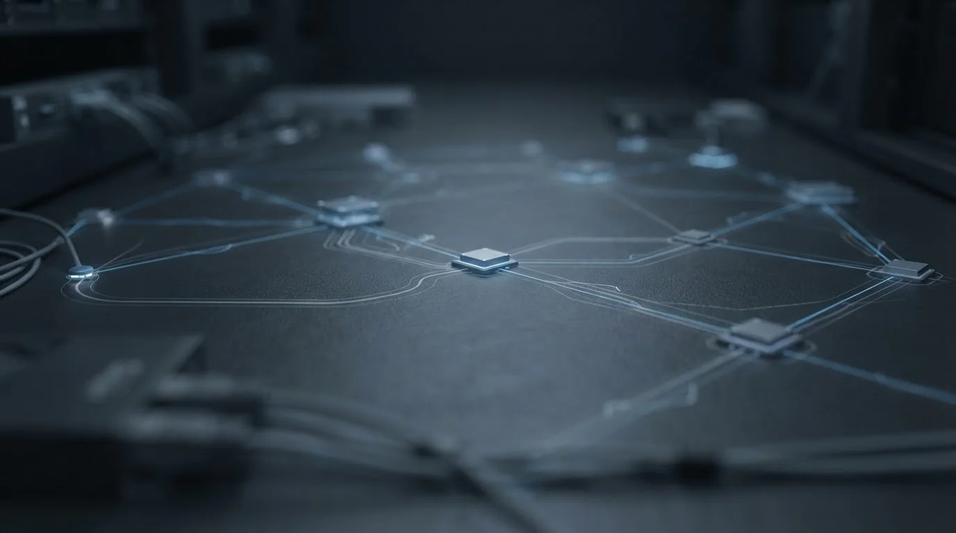 Abstrakte Darstellung von Datentransfer zwischen Bankensystemen