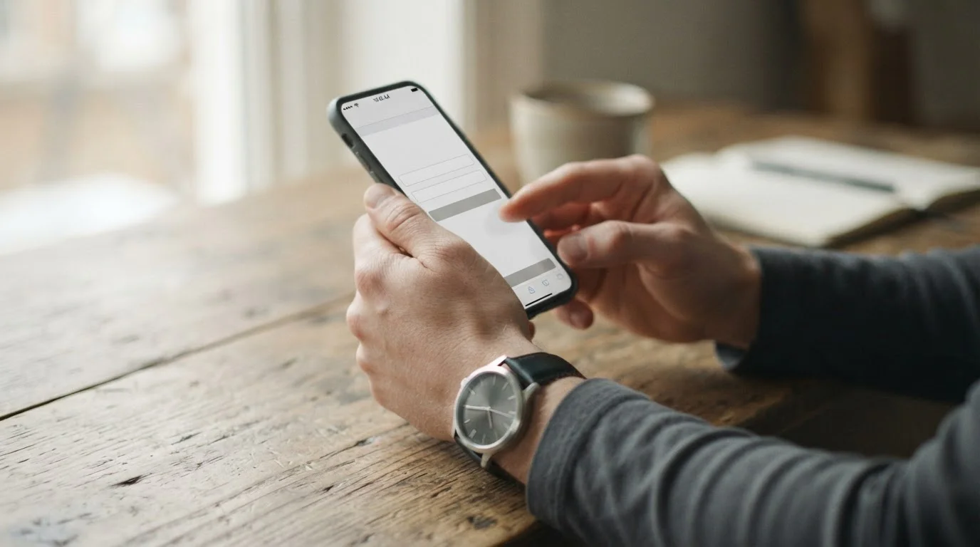 Smartphone mit Banking-Transaktion und Uhr im Hintergrund