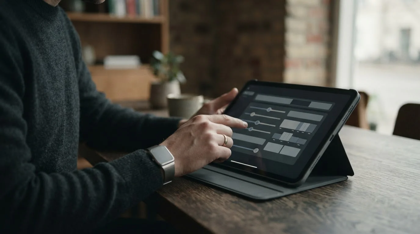 Person richtet Einzahlungslimits auf Tablet ein als Teil verantwortungsvollen Spielverhaltens
