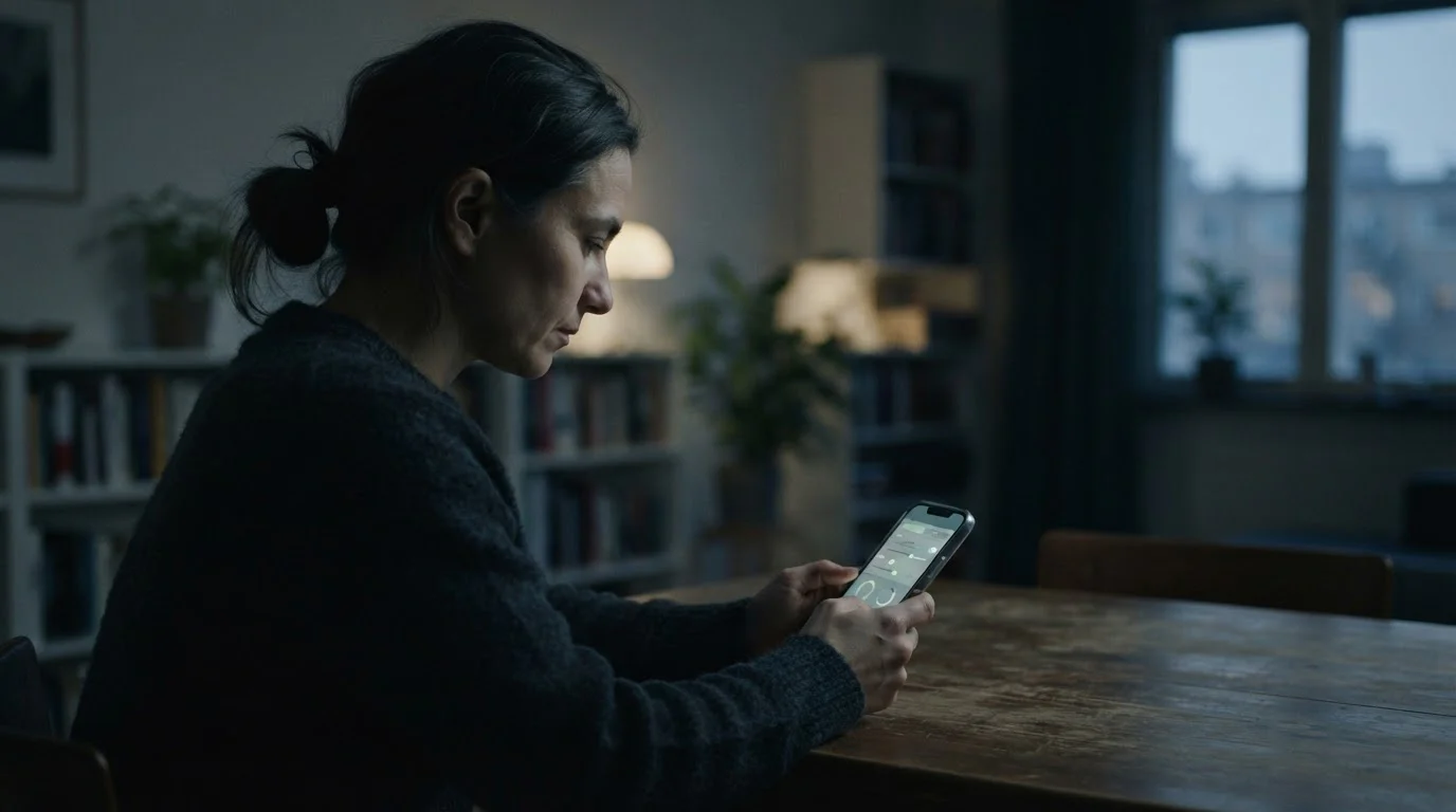 Einstellung von Limits in einer Wett-App auf einem Smartphone, ernste Atmosphäre