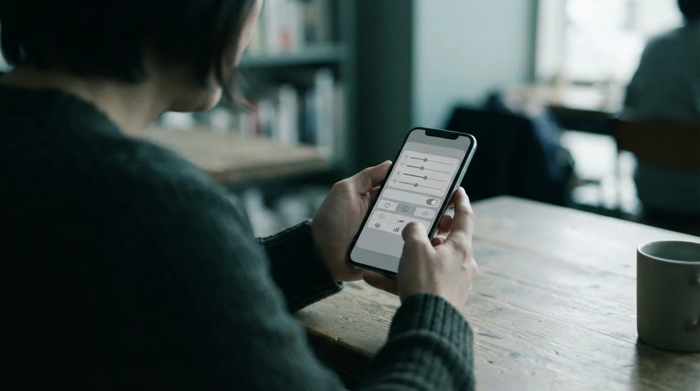 Person stellt Limits in Wett-App ein, Fokus auf bewusster Kontrolle
