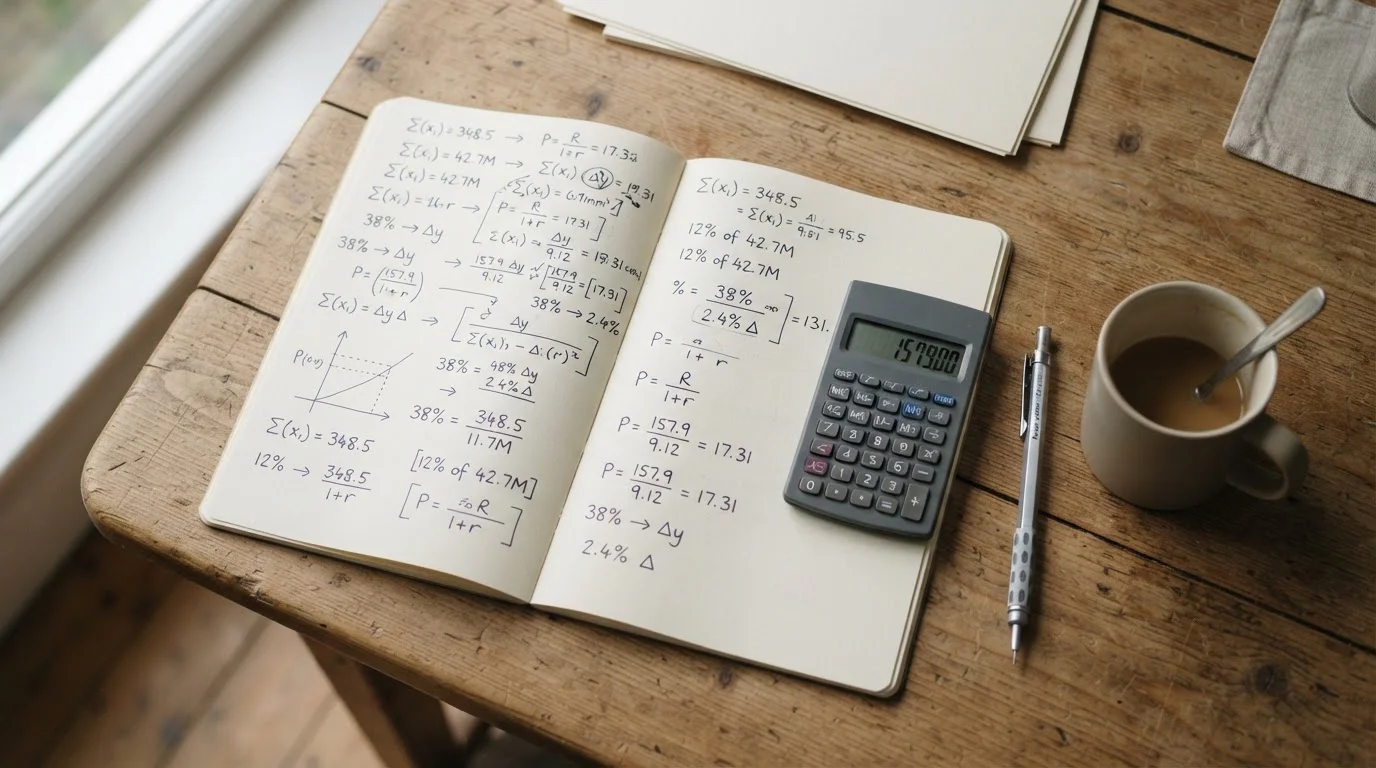 Mathematische Berechnung von Wettmargen mit Taschenrechner und Notizen