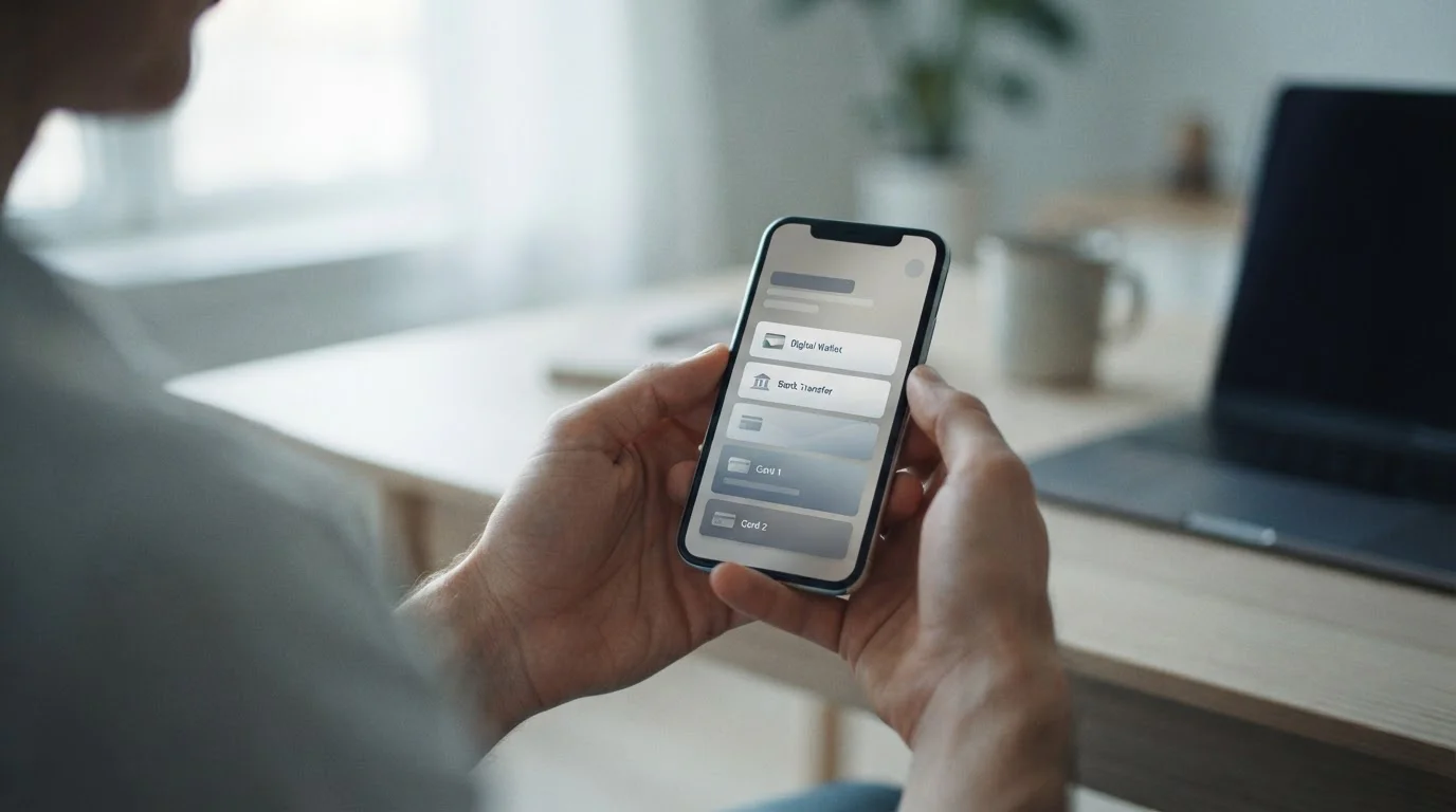 Auswahl einer Zahlungsmethode auf einem Smartphone in ruhiger Umgebung