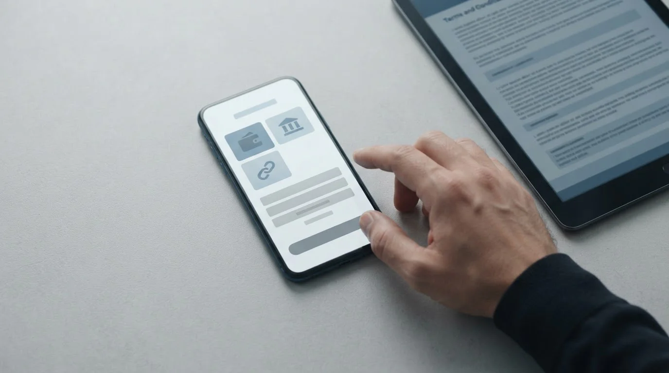 Smartphone mit abstrakten Zahlungsoptionen auf neutralem Interface